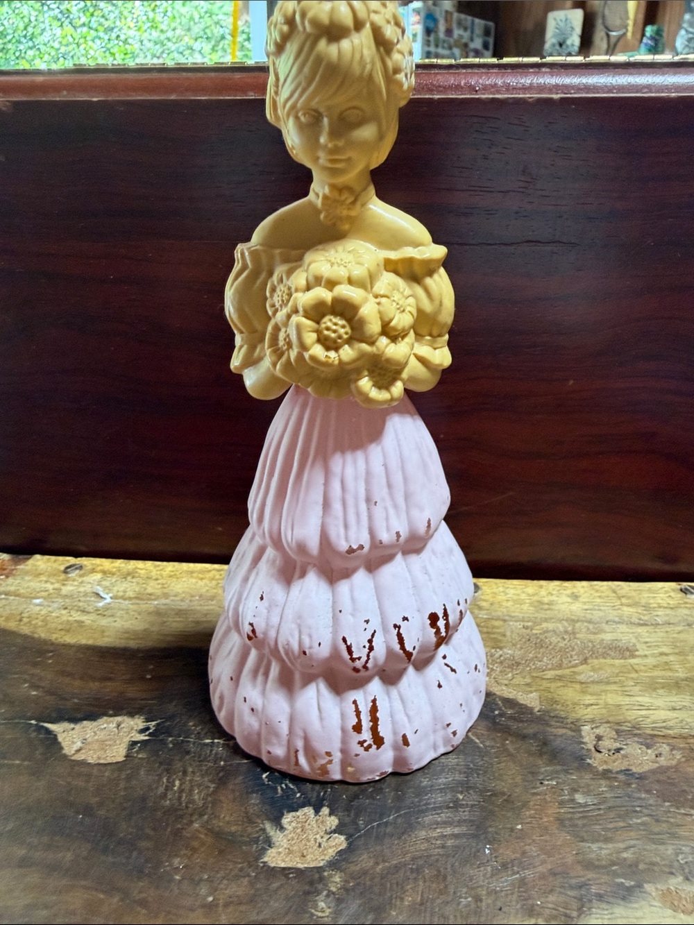 Avon Yellow and Pink Ceramic Lady Figurine with Bouquet